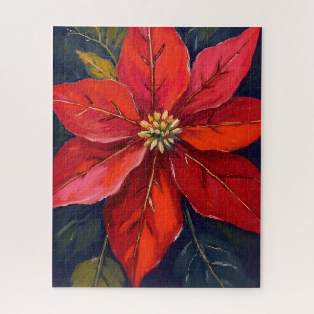 Rote Weihnachtsstern-Weihnachtsblume gemalt Puzzle (Vertikal)