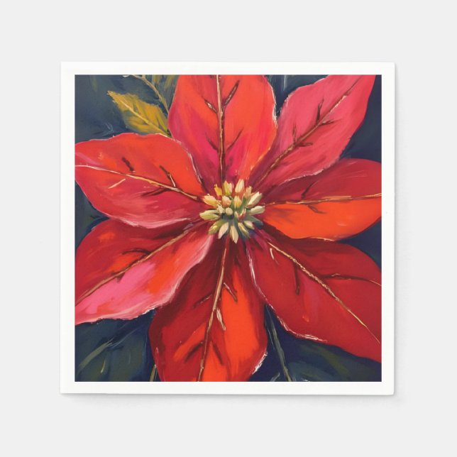 Rote Weihnachtsstern-Weihnachtsblume gemalt Serviette (Vorderseite)