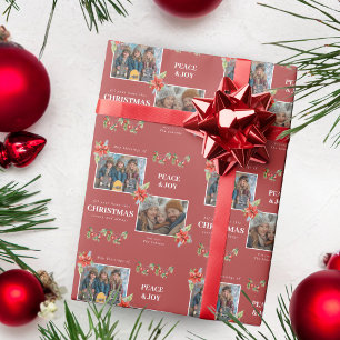 Rote Weihnachtsstern-Weihnachtsfoto-Feier Geschenkpapier
