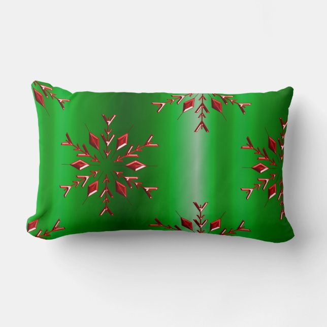 Rote Weihnachtssterne auf Grün Lendenkissen (Vorderseite)