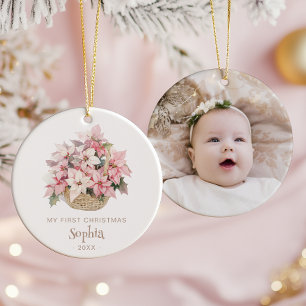 Rote Weihnachtssterne Florale Baby's 1. Weihnachte Keramik Ornament