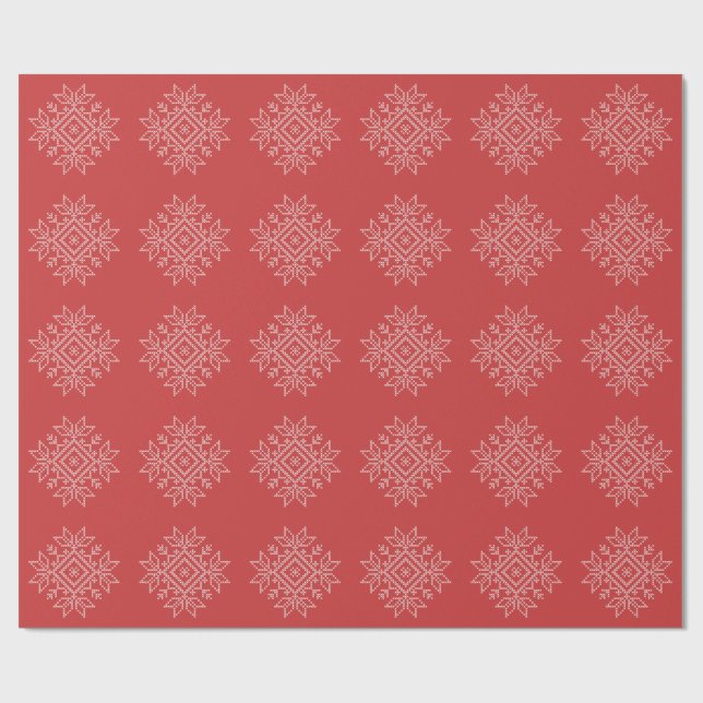 Rote Weihnachtsstickereikunst Snowflake Saison Geschenkpapier (Flach)