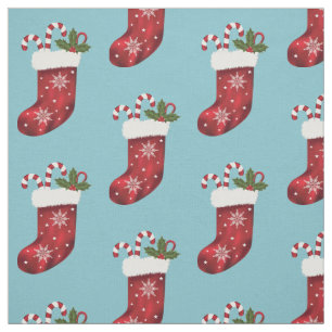 Rote Weihnachtsstrumpf Mit Candy Canes Auf Blau Stoff