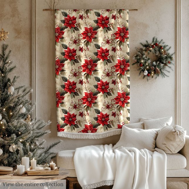 Rote Weihnachtsterndecke Rustikale Winterdekoratio Fleecedecke (Red White Poinsettia Blanket Rustic Winter Decor)