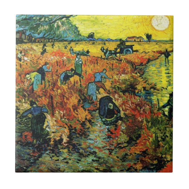 Rote Weinberge Van Gogh an Arles Fliese (Vorderseite)