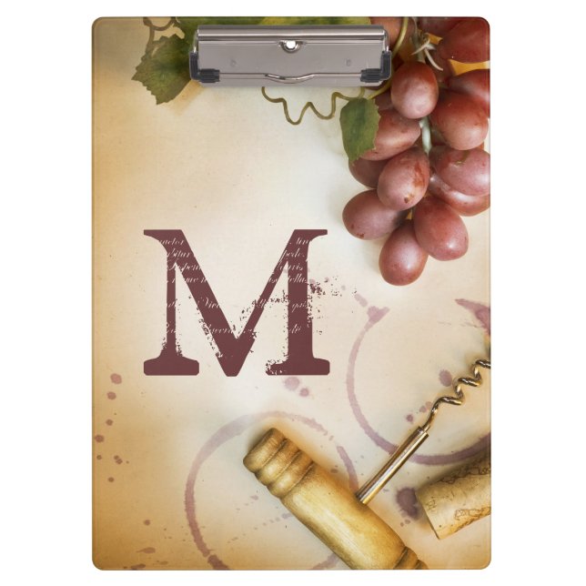 Rote Weintrauben Cork Monogram Initial Clip Board Klemmbrett (Vorderseite)