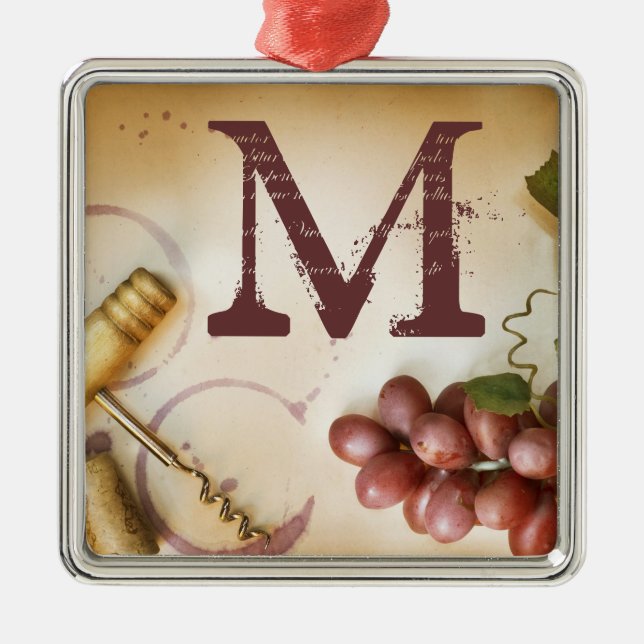 Rote Weintrauben Cork Monogram, Initial Ornament Aus Metall (Vorne)