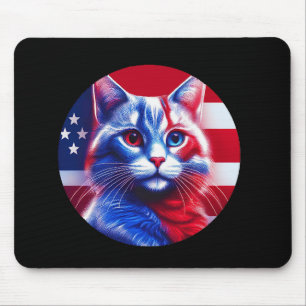 Rote Weiß & Blaue Katze mit amerikanischem Flaggen Mousepad