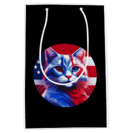 Rote Weiß & Blaue Katze mit Hintergrund der amerik Mittlere Geschenktüte
