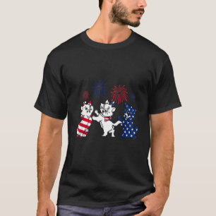 Rote Weiß Blaue Katzen USA-Flagge Feuerwerk 4. Jul T-Shirt