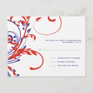 Rote, weiße, blaue Doppelblütenhochzeit RSVP Karte