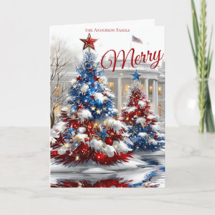 Rote Weiße Blaue Festliche Weihnachtsbäume Karte