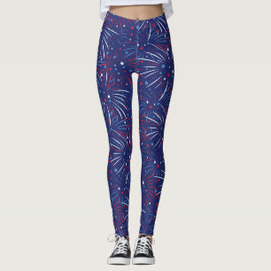 Rote weiße blaue Feuerwerks-Sterne Leggings