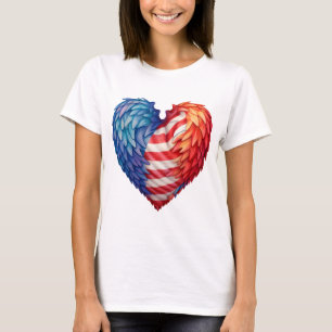 ROTE WEISSE BLAUE HERZFLAGE MIT FEATHERS T-Shirt