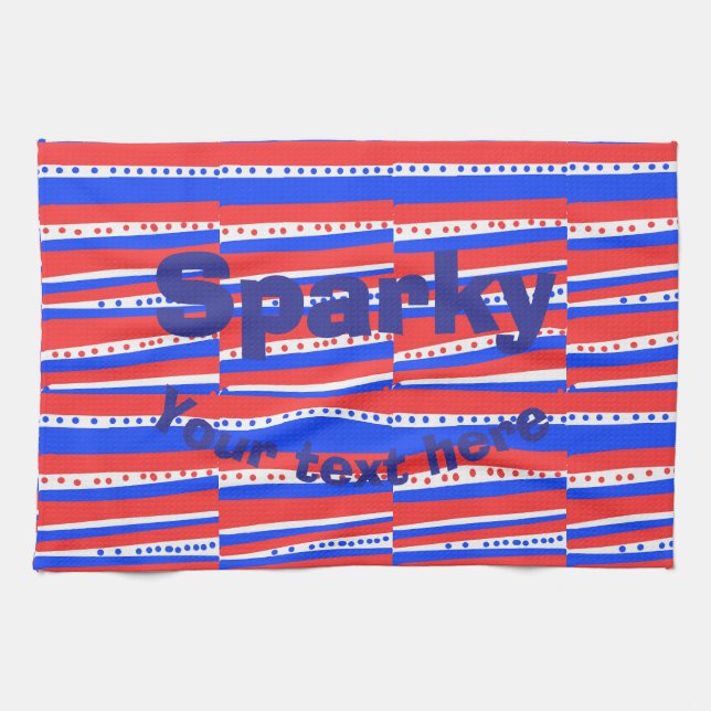 Rote Weiße Blaue Kreise Streifen Geschirrtuch (Horizontal)