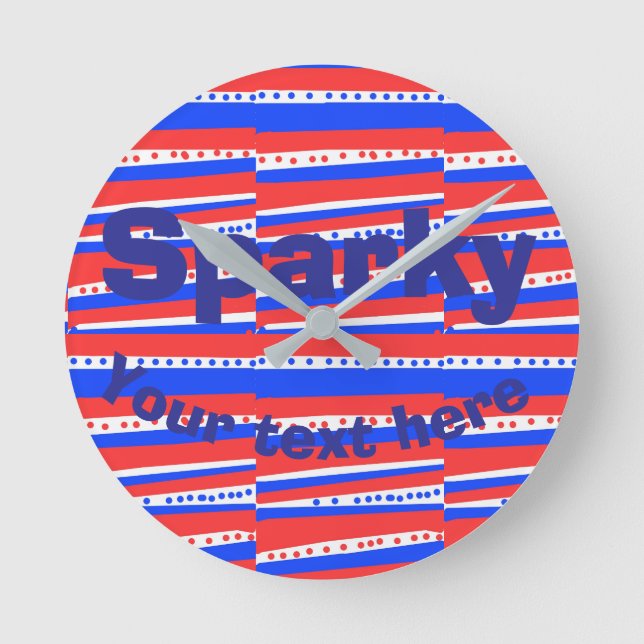 Rote Weiße Blaue Kreise Streifen  Runde Wanduhr (Vorderseite)