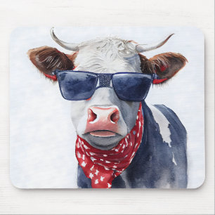 ROTE WEISSE BLAUE PATRIOTISCHE WASSERFARBE COW MOUSEPAD