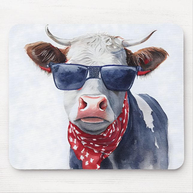 ROTE WEISSE BLAUE PATRIOTISCHE WASSERFARBE COW MOUSEPAD (Vorne)