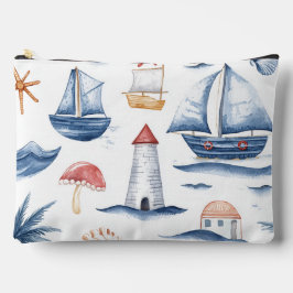 ROTE WEISSE BLAUE WATERCOLOR-SEGELBOOTE & MEERESSC ZUBEHÖRTASCHE