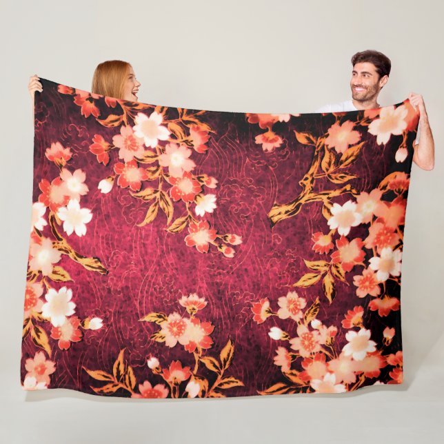 ROTE WEISSE BLUMEN, ANTIQUE ROTE BLUMEN FLEECEDECKE (Beispiel)