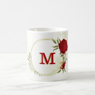 Rote weiße Blumen Grün Kaffeetasse