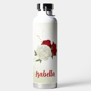 Rote weiße Blumen Grün Trinkflasche