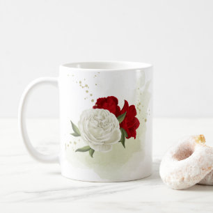 Rote weiße Blumen Grünzeug Kaffeetasse