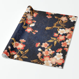 ROTE WEISSE BLUMEN, TIEFE BLUE FLORAL GESCHENKPAPIER