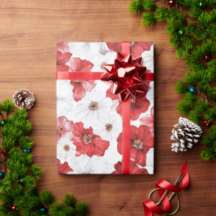 Rote Weiße Blumen Weihnachten Geschenkpapier