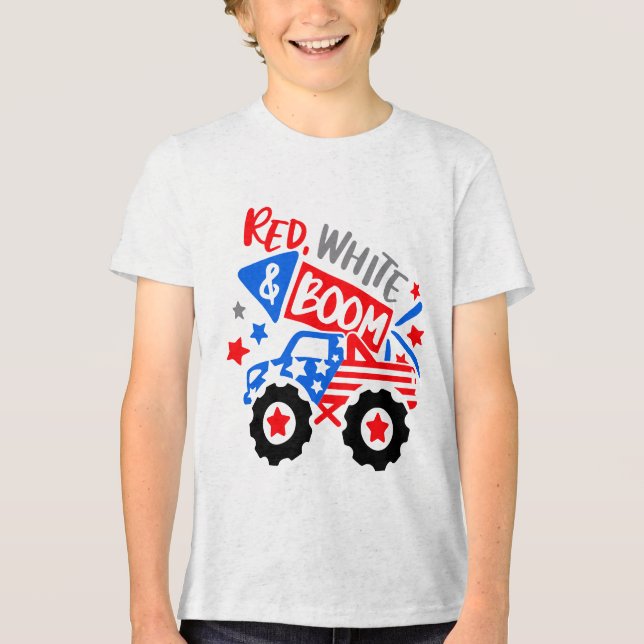 ROTE WEISSE & BOOM Firecracker Monster Truck Tri-Blend Shirt (Vorderseite)