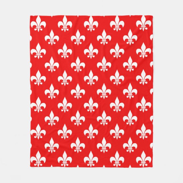 Rote weiße Fleur-de-lis Fleecedecke (Vorderseite)