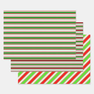 Rote, weiße, grüne, farbige Weihnachtsstreifen Geschenkpapier Set