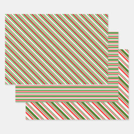 Rote, weiße, grüne WeihnachtsStreifen Inspiriert Geschenkpapier Set