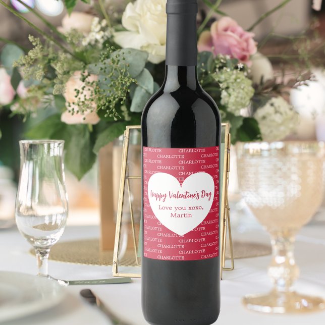 Rote weiße Herzen heißen Valentinstag Weinetikett (Von Creator hochgeladen)