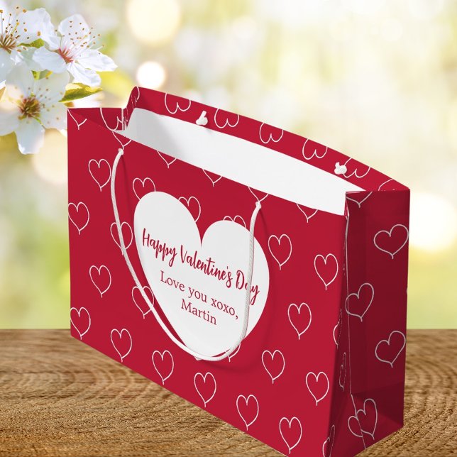 Rote weiße Herzen Valentinstag Große Geschenktüte (Von Creator hochgeladen)