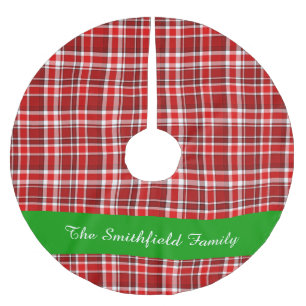 Rote weiße karierte Familienname-Gewohnheit 2 Polyester Weihnachtsbaumdecke