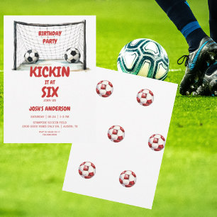 Rote & Weiße Kickin Soccer Geburtstagsfeier Einladung