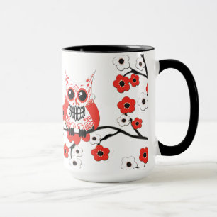 Rote weiße Kirschblüten-Eulen-Tasse Tasse