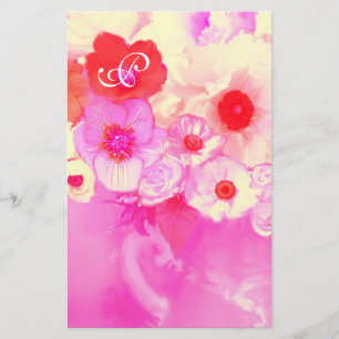 ROTE WEISSE PINKROSEN UND ANEMON-BLUME MONOGRAM BRIEFPAPIER