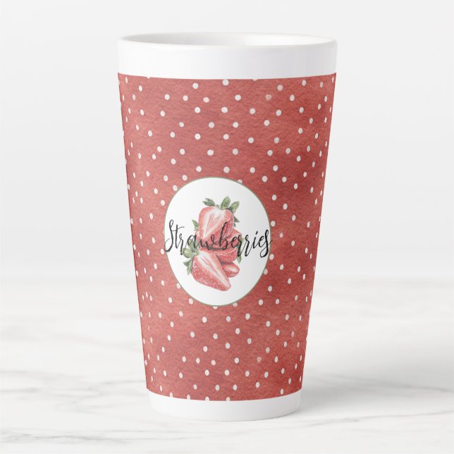 Rote Weiße Punkte Erdbeeren Obst   Milchtasse (Vorderseite)
