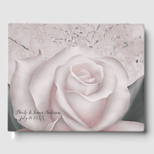 Röte Weiße Rose Moderne Marmor Chic Hochzeit Gästebuch