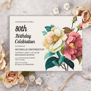 Rote weiße Rosen 80. Geburtstag Einladungspostkarte