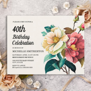 Rote weiße Rosen Frauen 40. Geburtstag Einladungspostkarte