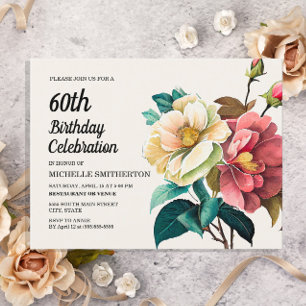 Rote weiße Rosen Frauen 60. Geburtstag Einladungspostkarte