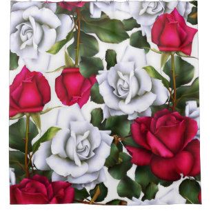 Rote & Weiße Rosen Shabby Chic Rustikal Moderner G Duschvorhang