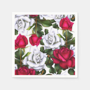 Rote & Weiße Rosen Shabby Chic Rustikal Moderner G Serviette