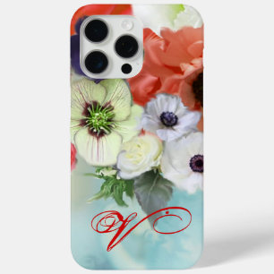 ROTE WEISSE ROSEN UND ANEMONENBLUMEN MONOGRAMM iPhone 15 PRO MAX HÜLLE