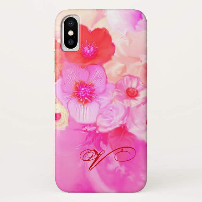 ROTE WEISSE ROSEN UND PINK ANEMONE BLUME MONOGRAM Case-Mate iPhone HÜLLE (Rückseite)