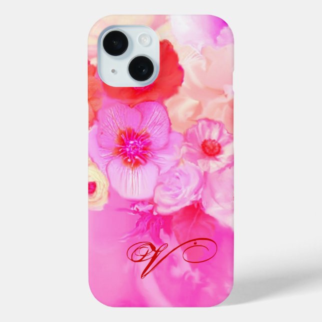 ROTE WEISSE ROSEN UND PINK ANEMONE BLUME MONOGRAM Case-Mate iPhone HÜLLE (Rückseite)