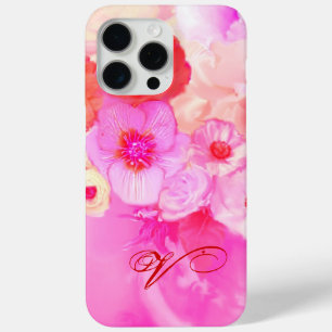 ROTE WEISSE ROSEN UND PINK ANEMONE BLUMEN MONOGRAM iPhone 15 PRO MAX HÜLLE